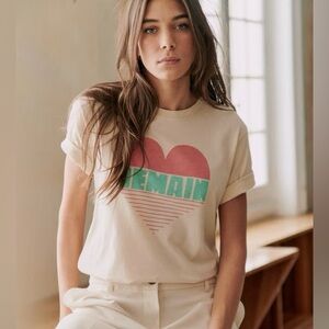 Sezane Cream T-Shirt with Demain Heart Graphic XS